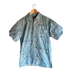 Cooke Street Men's Hawaiian Sail Boat Print Men Shirt 100% Cotton Size Medium